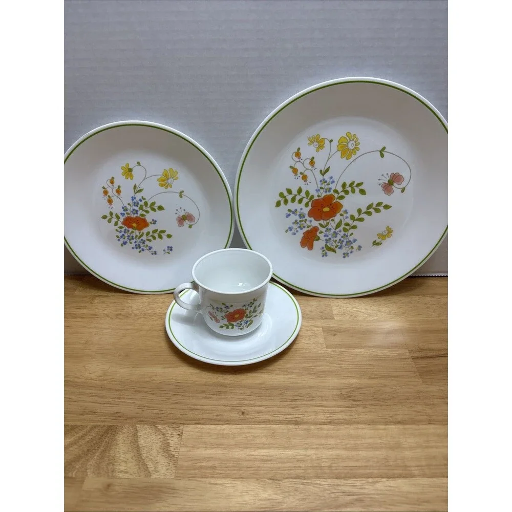 Corelle Spring Meadow Bouquet Dinnerware Set Plate Salad Plate Cup Saucer 4pc